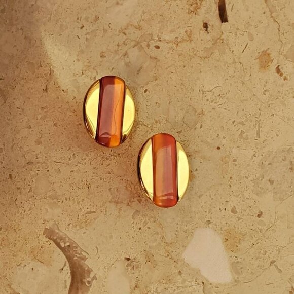 Signed Butler FAC Carnelian Clip on Earrings - Picture 5 of 10